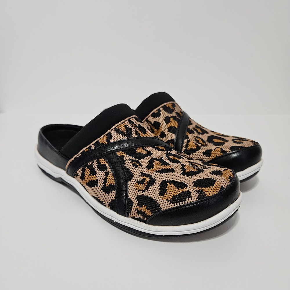 Leopard Print Knit Mule Clog Womens 6N Slip On Shoes Comfort Casual Animal
